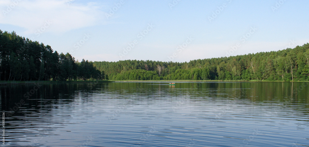 Fototapeta premium Lake in the Forest. Still lake. Summer. Peaceful Landscape