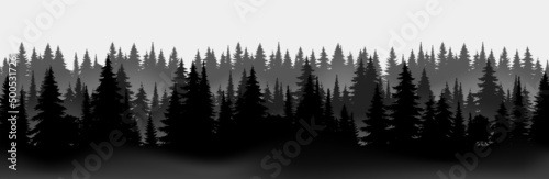 Fotobehang Vector mountains forest black silhouette background texture, of coniferous forest, vector