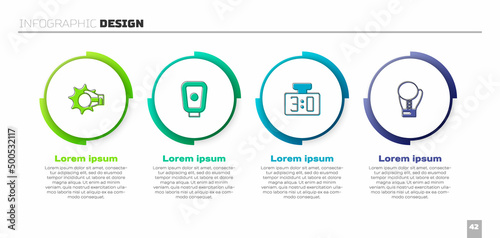 Set Punch in boxing glove, Boxing training paws, Sport mechanical scoreboard and . Business infographic template. Vector