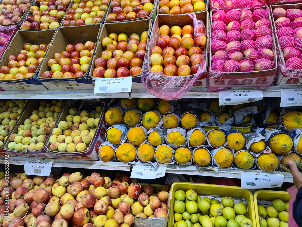 Fresh colorful fruits in a market 