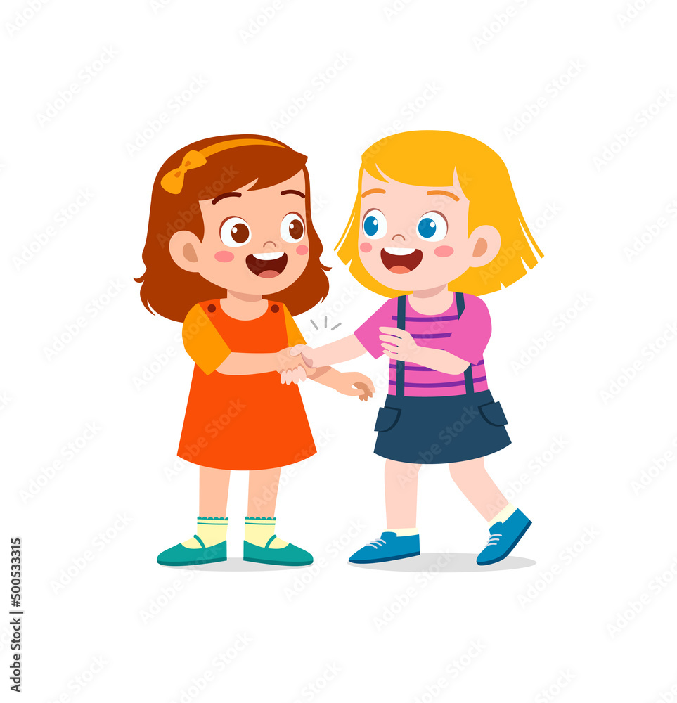 little kid do hand shake with friend