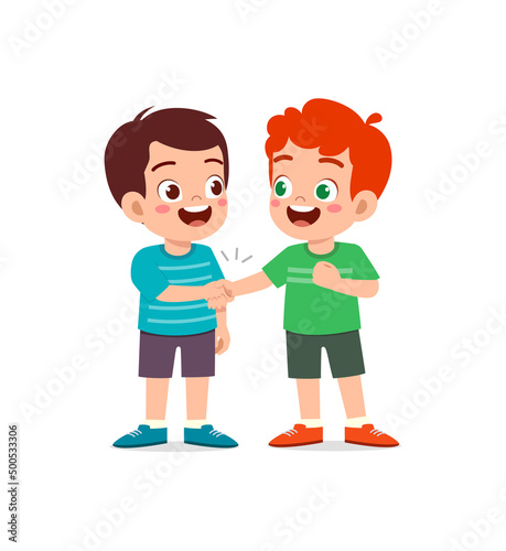 little kid do hand shake with friend
