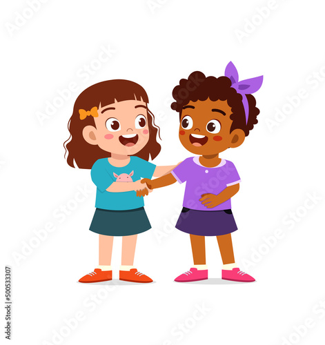 little kid do hand shake with friend