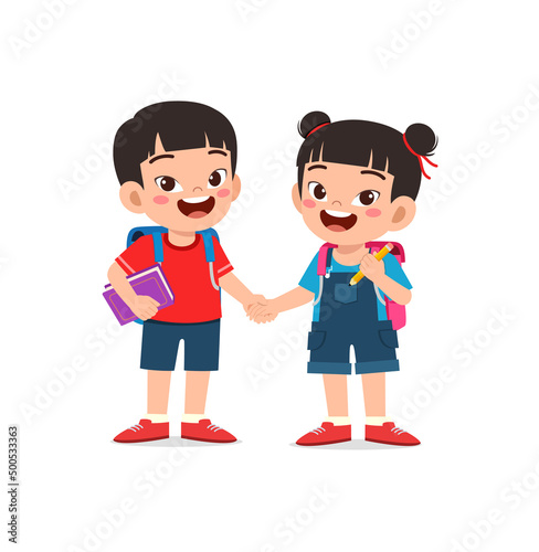 little kid do hand shake with friend
