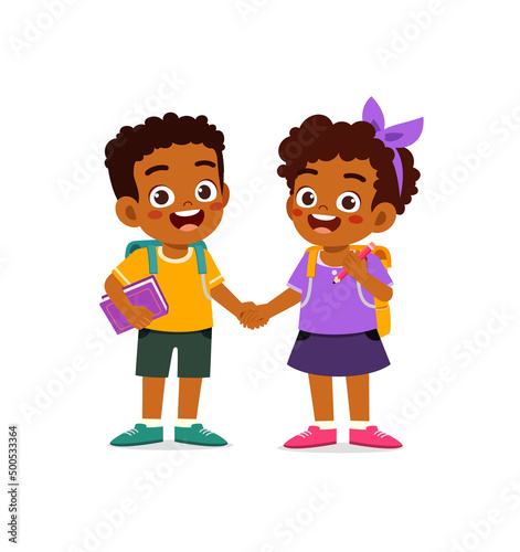 little kid do hand shake with friend