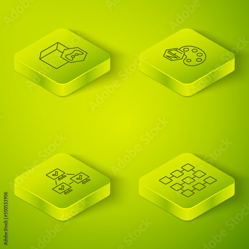 Set Isometric line NFT Digital crypto art, blockchain technology, and icon. Vector