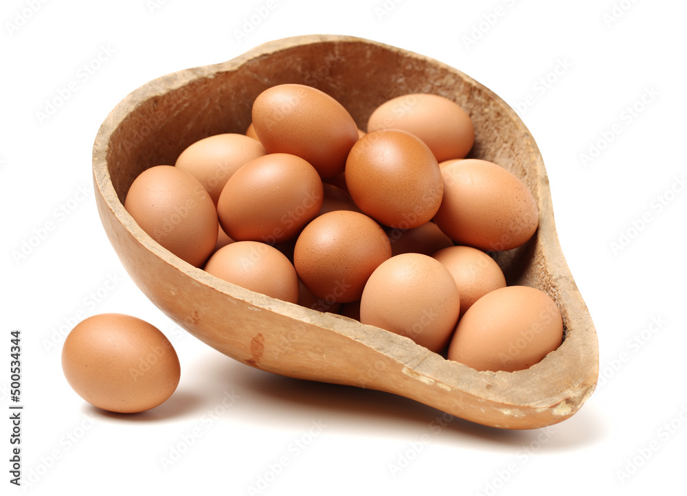 brown eggs on white background