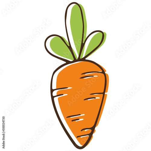 Hand drawn carrot in sketch cartoon style for posters, recipe, culinary design, easter design, greeting cards, print. Isolated on white. Colored Doodle icon vector illustration.