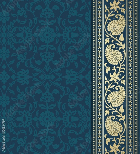 wedding card design, traditional paisley floral pattern , royal India	