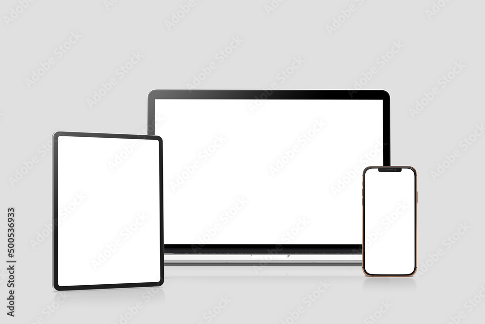 Blank Tablet, Phone and Laptop Mockup Front View Blank Tablet, Phone and Laptop Mockup Front View