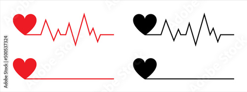 Heart with heartbeat pulse line of medicine cardiogram of health and life. Illustration of heart beat wave from cardiology for hospital. Vector. Graphic beat wave in monitor.