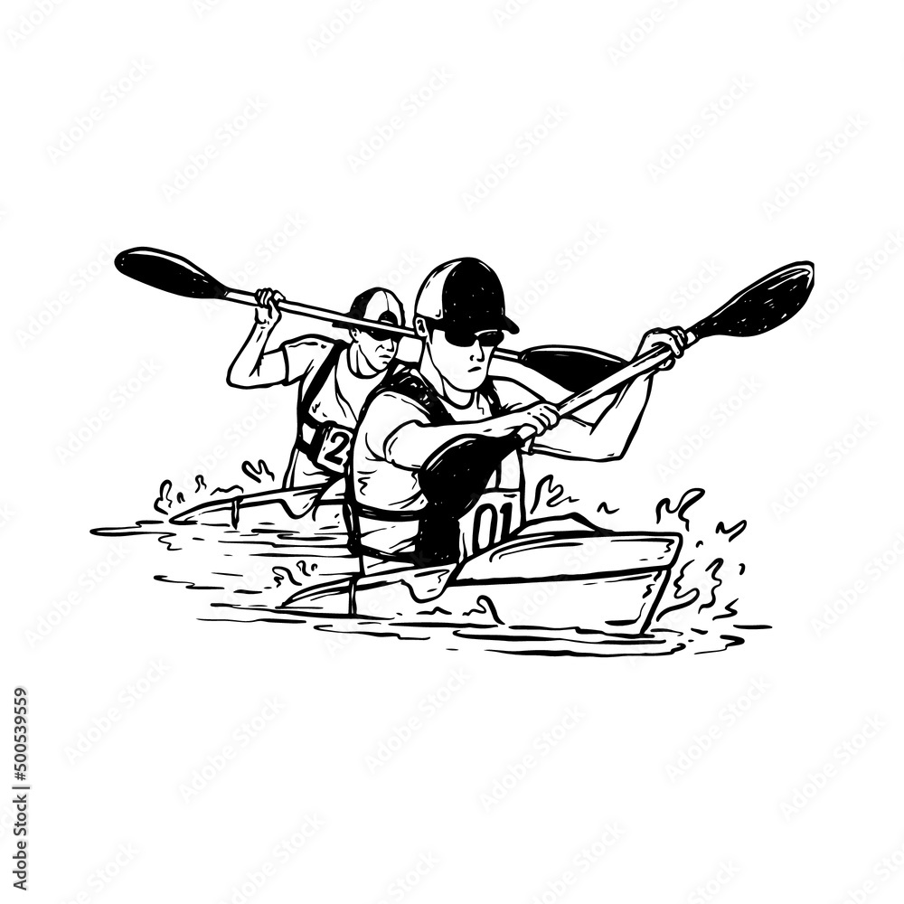 Canoe sprint hand drawn illustration. kayak race vector Stock Vector