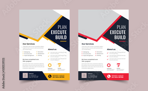 Construction Flyer Layout design, Corporate construction tools cover a4 flyer template, Construction Brochure Cover