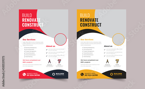 Modern Construction Flyer Background Design, Corporate construction tools flyer design, home improvement flyer template, home repair flyer.
