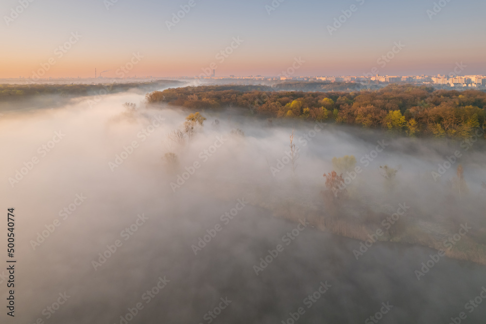 Morning mist over Odra river (Wroclaw, Poland)