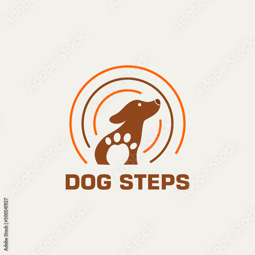 Dog and paw logo design. steps dog template vector