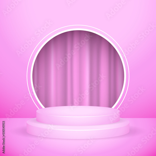 3d background products display podium scene with geometric platform. background vector 3d rendering with podium. stage showcase on pedestal display pink studio