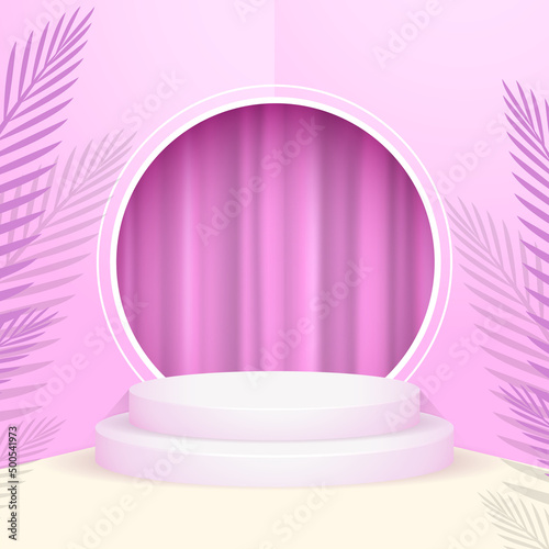 3d products display podium scene with geometric platform and abstract background. background vector 3d rendering with podium. stage showcase on pedestal display pink studio