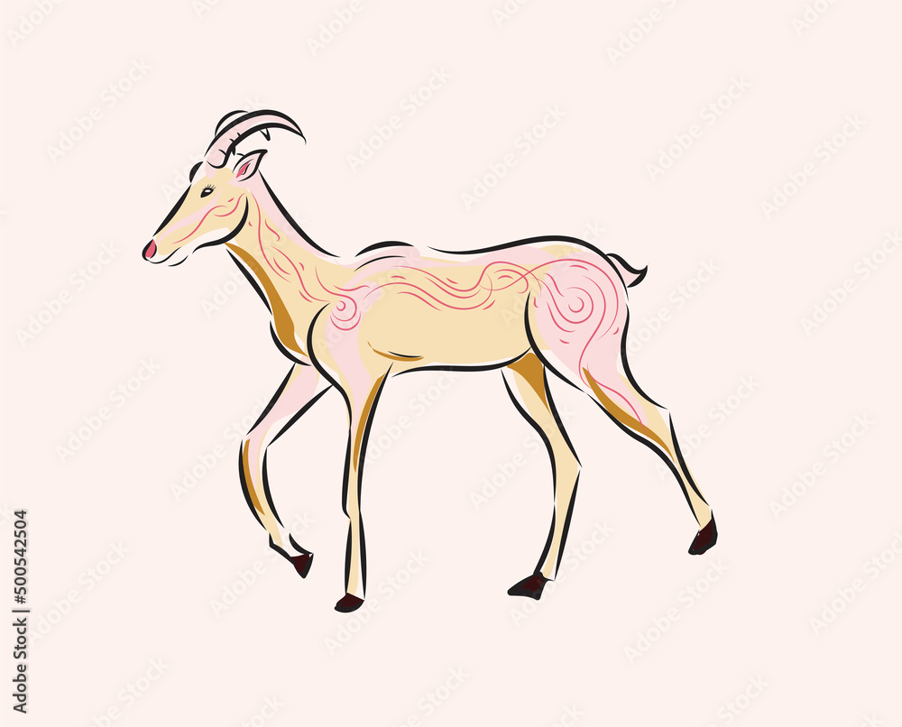 Obraz premium Beautiful bighorn sheep, line abstract art, flat design, vector art, illustration