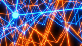 Abstract technology background with neon glowing lines on black, orange blue striped sci fi  3D render background.