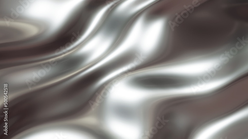 Silver chrome metal texture with waves, liquid silver metallic silk wavy design, 3D render illustration.