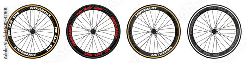 Set Bicycle wheel symbol Bike rubber race bike tyre, valve