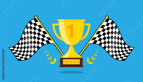 Racing Flags and Trophy Illustration