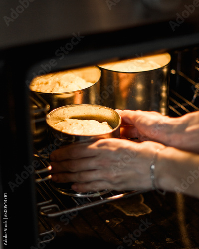 chef preparing dough for baking. Woman bakes kraffin
