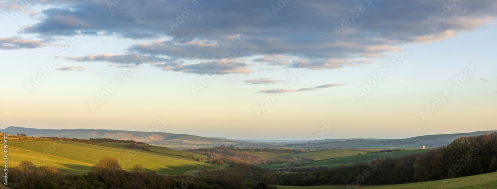 Breath taking views from the South Downs near Lewes in East Sussex looking west to Kingston Ridge south east England UK Breath taking views from the South Downs near Lewes in East Sussex looking west to Kingston Ridge south east England UK