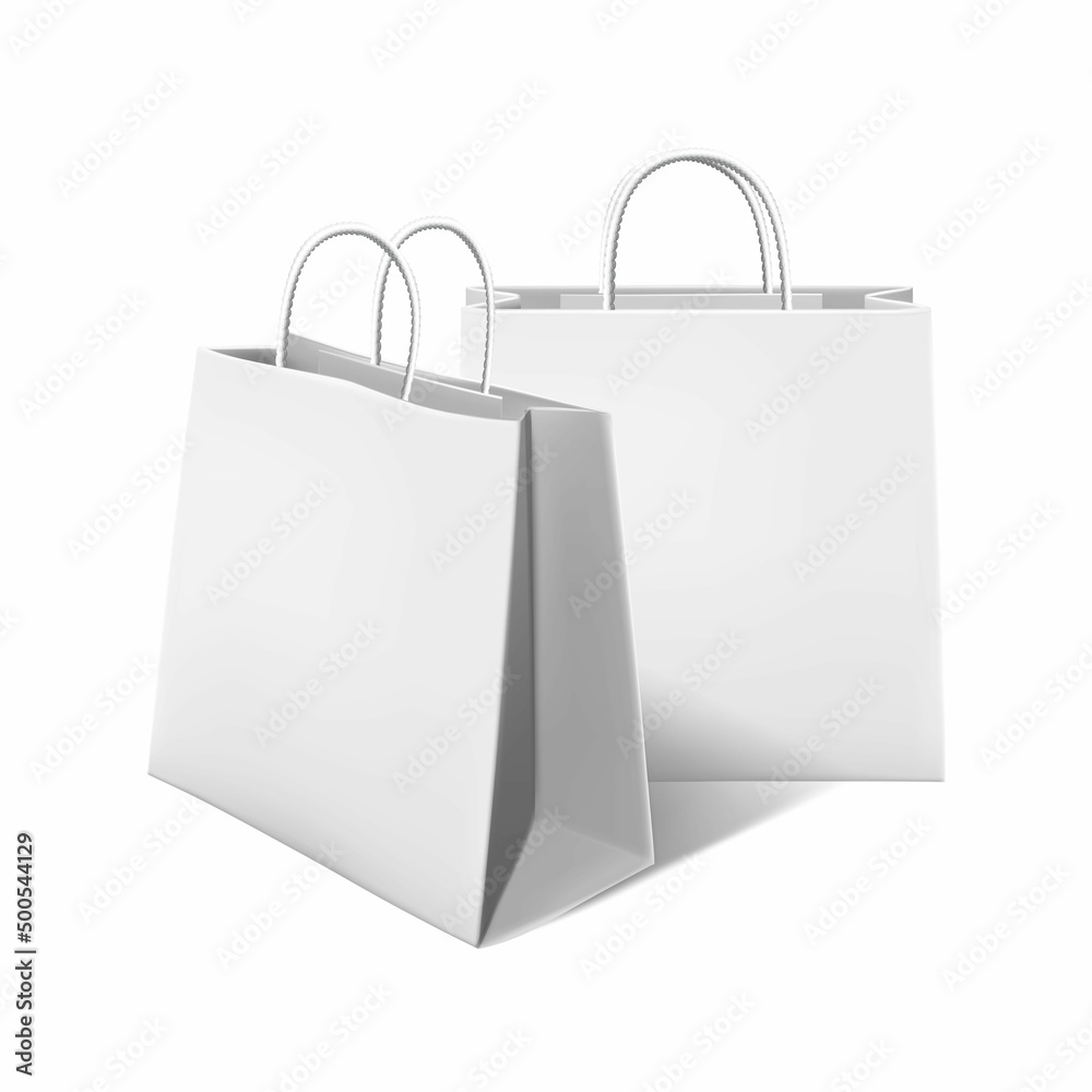 3d realistic vector icon set. White shopping paper bags. Isolated on white background. 3d realistic vector icon set. White shopping paper bags. Isolated on white background.