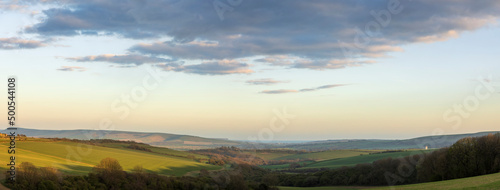 Breath taking views from the South Downs near Lewes in East Sussex looking west to Kingston Ridge south east England UK