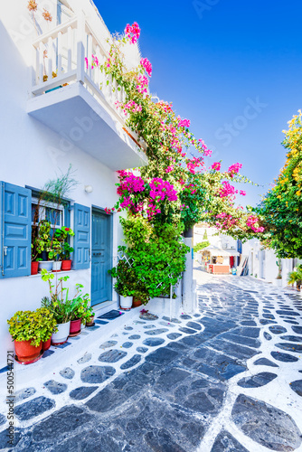 Mykonos, Greece - Famous landmark Greek Islands, whitewashed city.