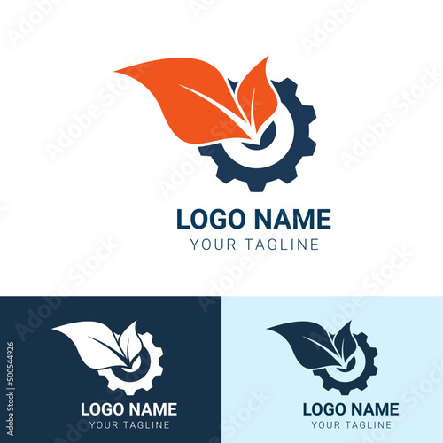 leaf setting logo design template