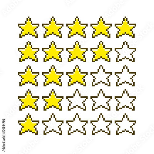 colorful simple vector flat pixel art icon set of different rating options with stars from one to five