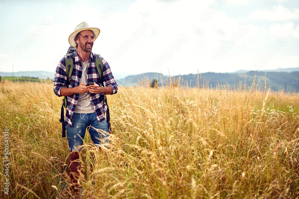 Loner male traveller exploring the nature Loner male traveller exploring the nature