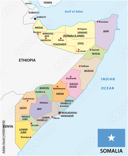 Administrative vector map of the east african country of somalia