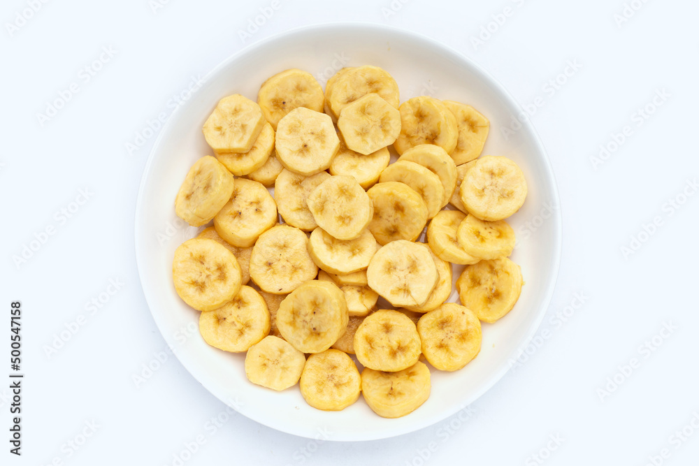 Banana slices isolated on white background Banana slices isolated on white background