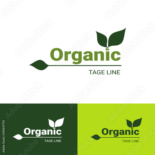 Organic Label. Natural Sticker. Leaf Green Vector