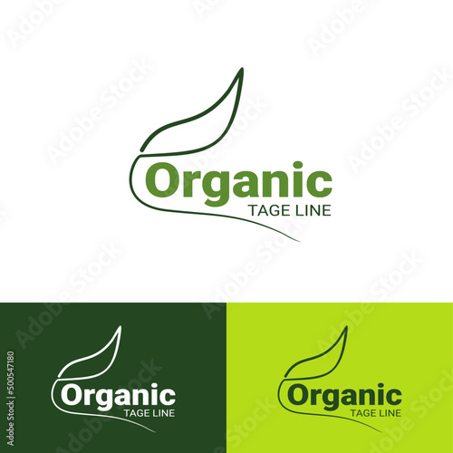 Organic Label. Natural Sticker. Leaf Green Vector