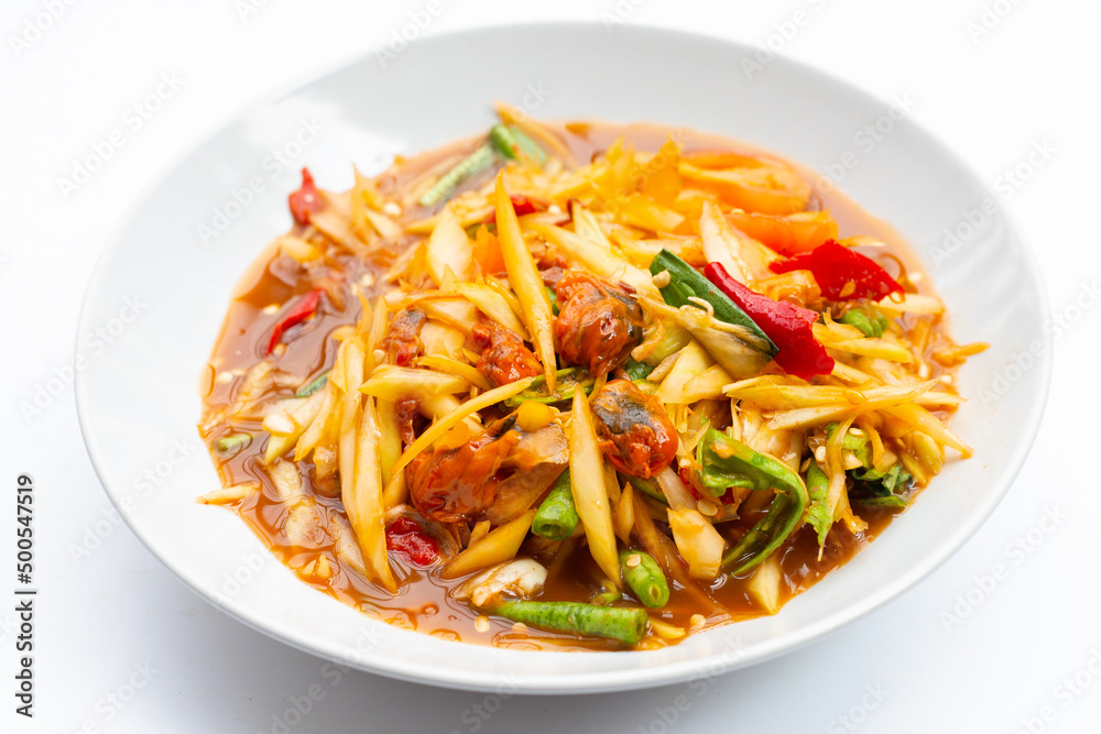 Spicy papaya salad with pickled shells