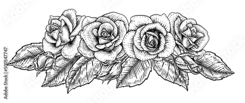 Rose Flower Design Woodcut ...