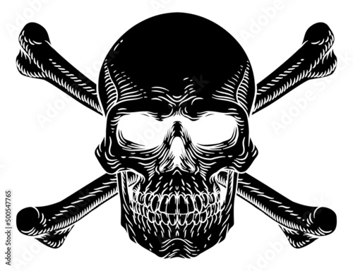 Skull And Crossbones Cross Bones Vintage Woodcut
