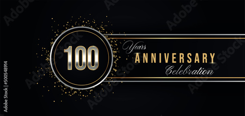 100 Year Anniversary Celebration with Silver and Gold Color for Celebration Events, Wedding, greeting card, birthday party, and Invitation Isolated on Black Background. 100 Years Anniversary Logotype
