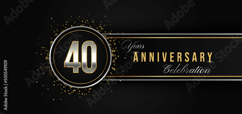40 Year Anniversary Celebration with Silver and Gold Color for Celebration Events, Wedding, greeting card, birthday party, and Invitation Isolated on Black Background. 40 Years Anniversary Logotype