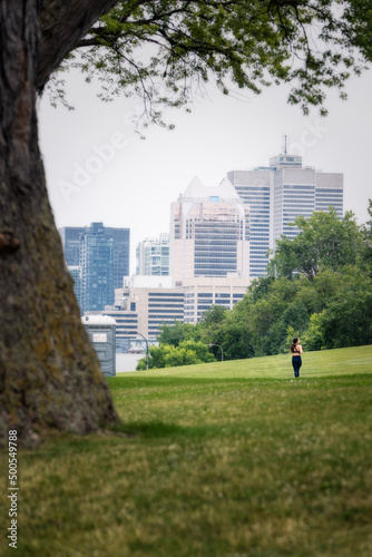 Woman running in the park in Montreal