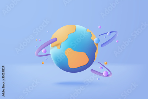 3D earth globe with pinpoints online deliver service, delivery tracking, pin location point marker of shipment concept. Product shipping out from world map. Logistic icon 3d vector render illustration photo