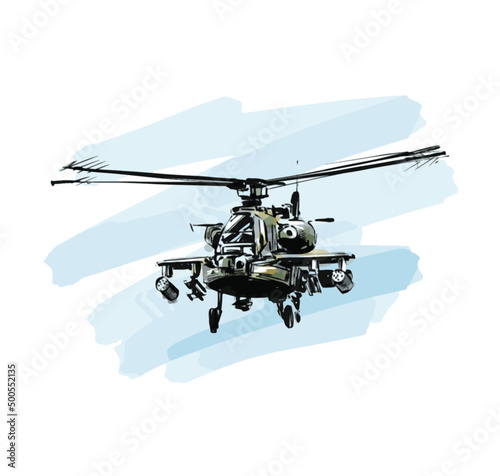 Valokuvatapetti Sketch of military helicopter hand draw