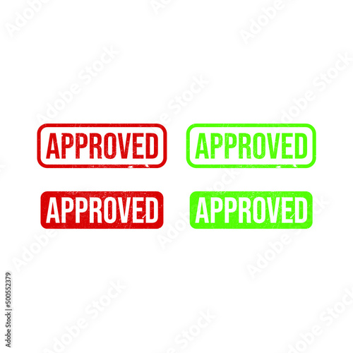 Grunge red and green approved square rubber seal stamp vector illustration