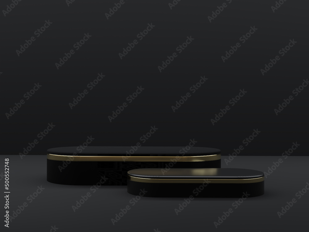 3d products display geometric dark background. Luxury black and gold podium. 3D Rendering illustrator. Mockup with copy space. 3d products display geometric dark background. Luxury black and gold podium. 3D Rendering illustrator. Mockup with copy space.