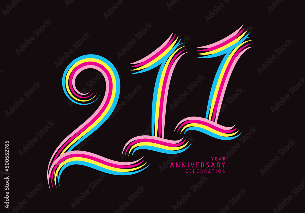 211 number design vector, graphic t shirt, 211 years anniversary celebration logotype colorful line, 211th birthday logo, Banner template, logo number elements for invitation card, poster, t-shirt.
